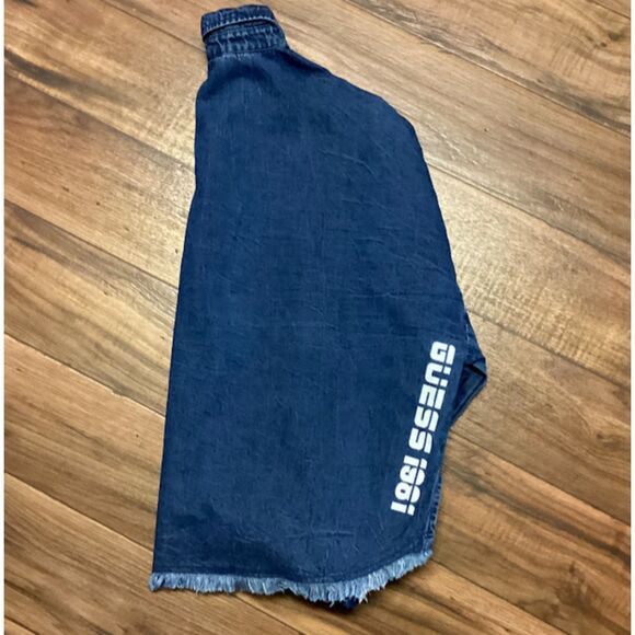 Guess Blue Denim Drop Shoulder Boxy Frayed Hem Jacket/Top in Medium - Picture 5 of 8